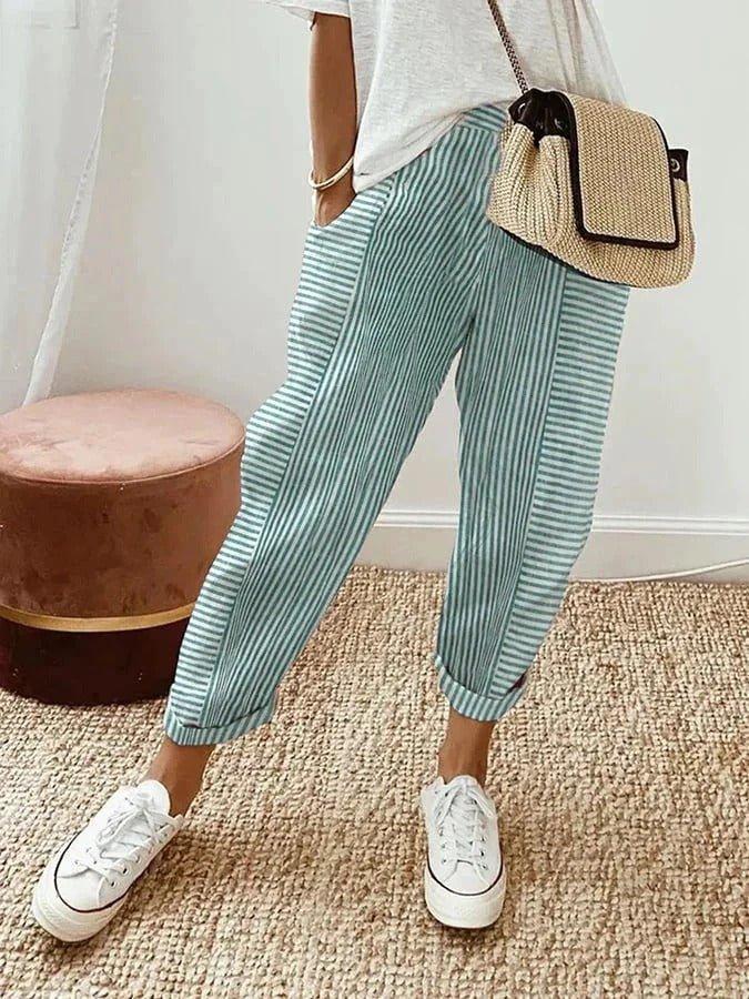 Emma | Women's Striped Pants Elastic Waist Relaxed Fit Casual