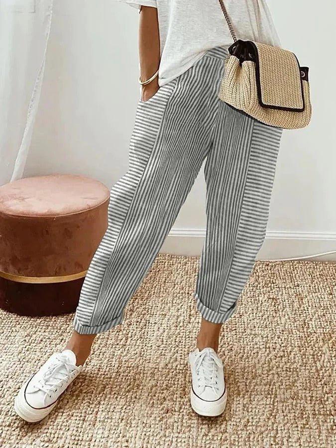 Emma | Women's Striped Pants Elastic Waist Relaxed Fit Casual