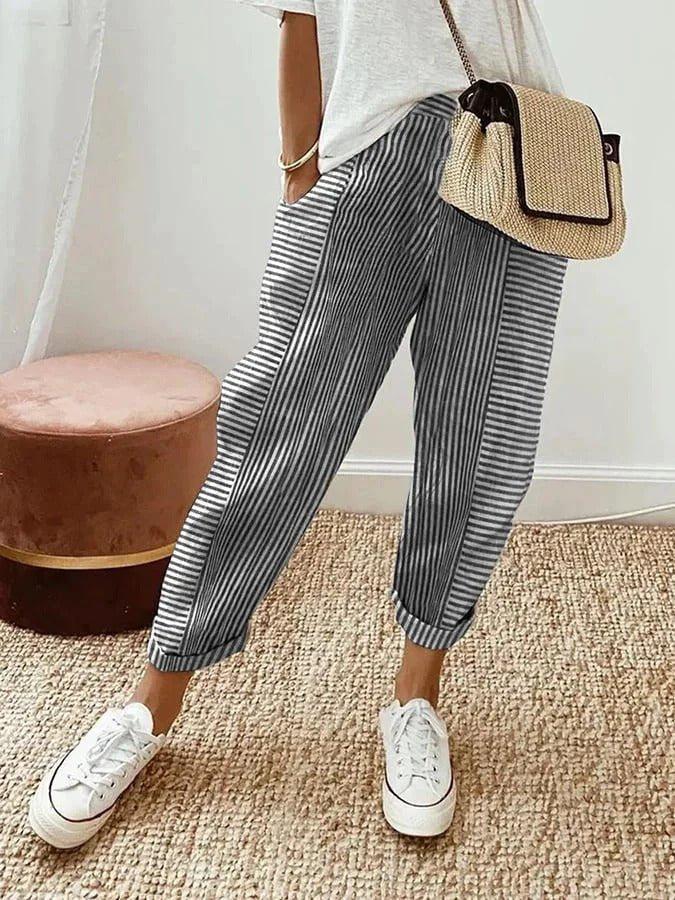 Emma | Women's Striped Pants Elastic Waist Relaxed Fit Casual