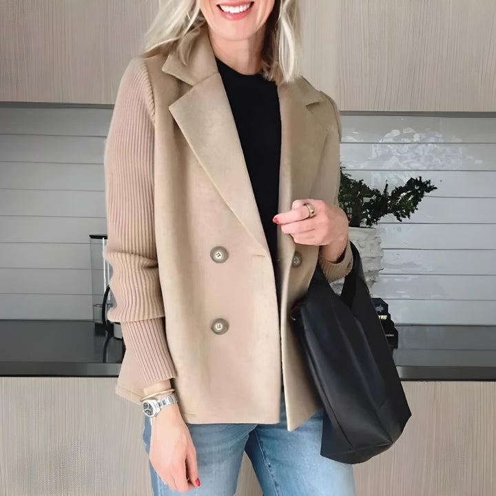 Evelyn | Plus Size Women's Double Breasted Blazer Knit Sleeves