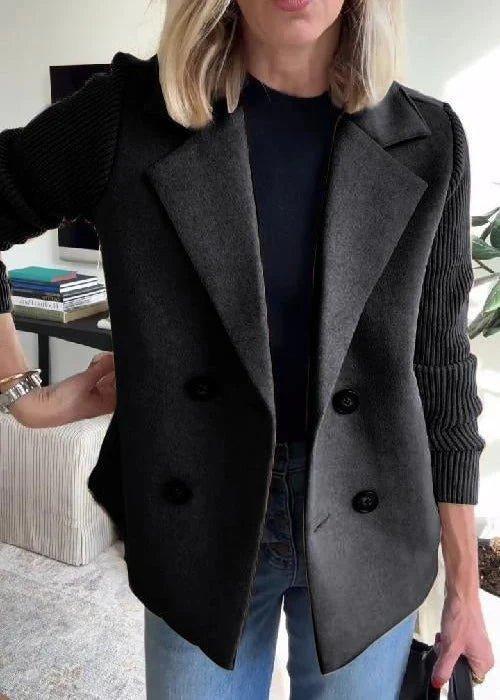 Evelyn | Plus Size Women's Double Breasted Blazer Knit Sleeves