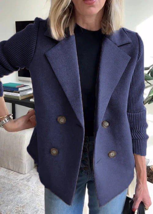 Evelyn | Plus Size Women's Double Breasted Blazer Knit Sleeves