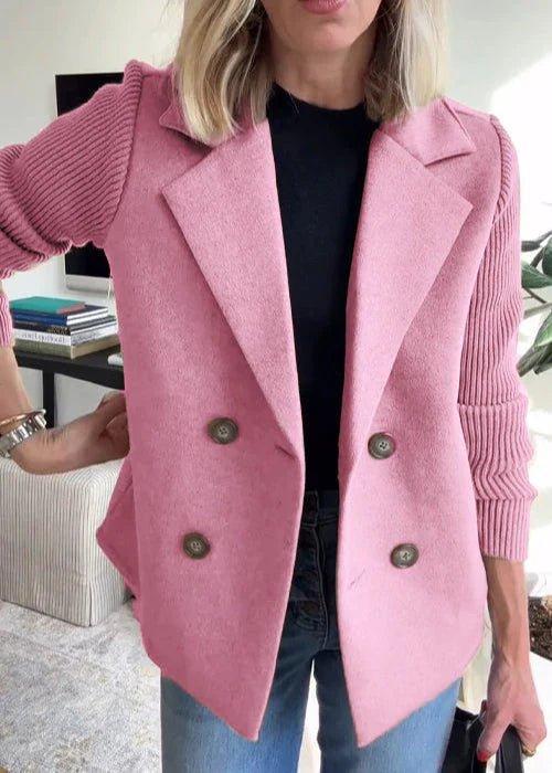 Evelyn | Plus Size Women's Double Breasted Blazer Knit Sleeves