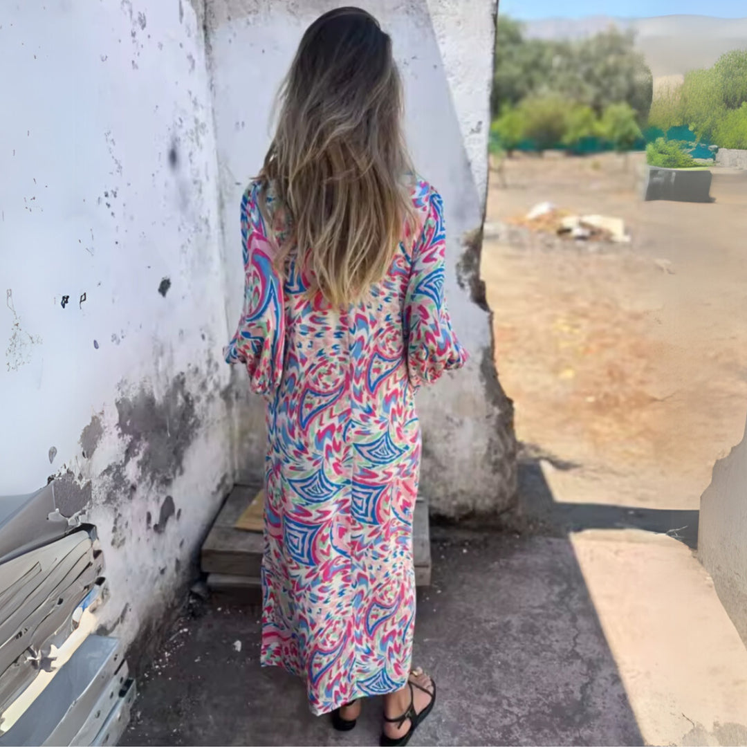 Grace | Maxi Dress V-Neck Long Sleeve Leopard Print Flowy