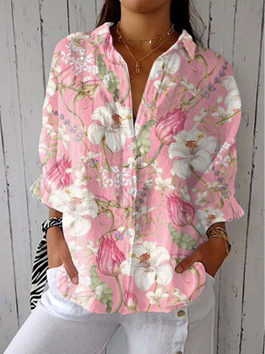 Harper | Women's Floral Button Front Blouse V-Neck Long Sleeve
