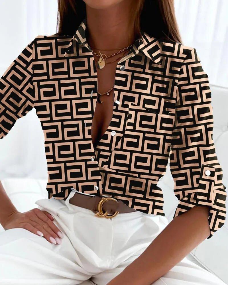 Isabella | Women's Button-Down Blouse Abstract Print Long Sleeve