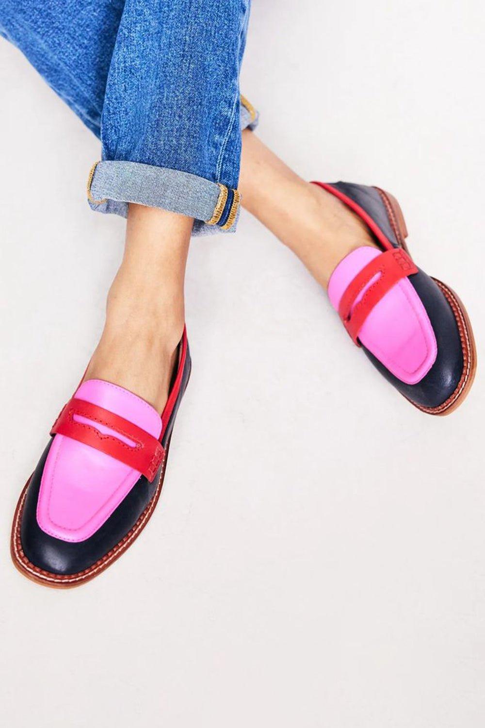 Luna | Women's Color Block Loafers Slip-On Penny Style Flat