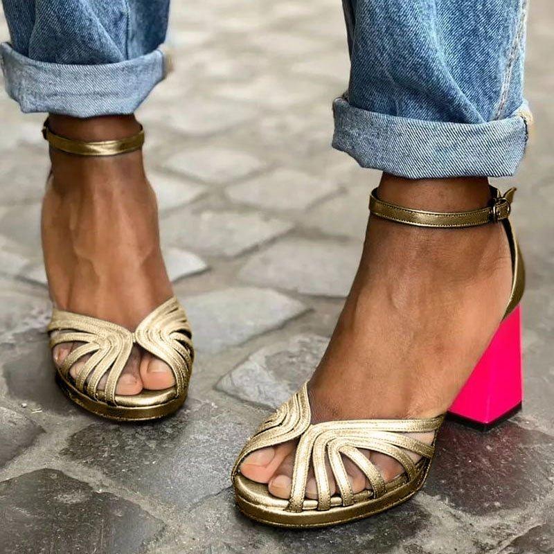 Madison | Women's Block Heel Sandals Multi-Strap Open Toe Ankle Buckle