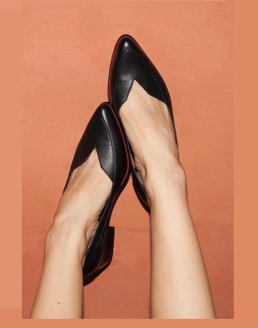 Madison | Women's Pointed Toe Flats Slip-On Leather Low Block Heel