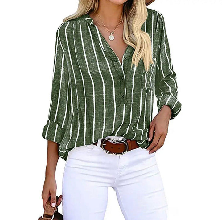 Madison | Women's Striped Button Down Blouse Roll-Up Sleeves Casual
