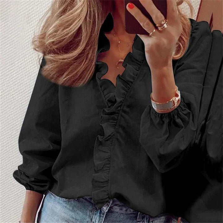 Mia | Women's Ruffle Blouse V-Neck Balloon Sleeves