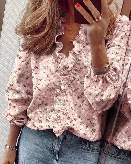Mia | Women's Ruffle Blouse V-Neck Balloon Sleeves