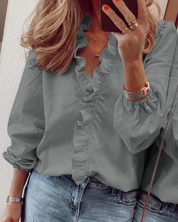 Mia | Women's Ruffle Blouse V-Neck Balloon Sleeves
