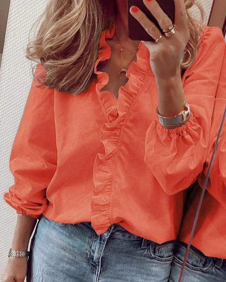 Mia | Women's Ruffle Blouse V-Neck Balloon Sleeves