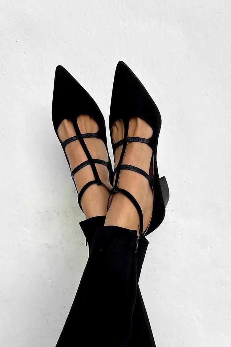 Olivia | Women's Strappy Pointed Flats Ankle Strap Low Heel