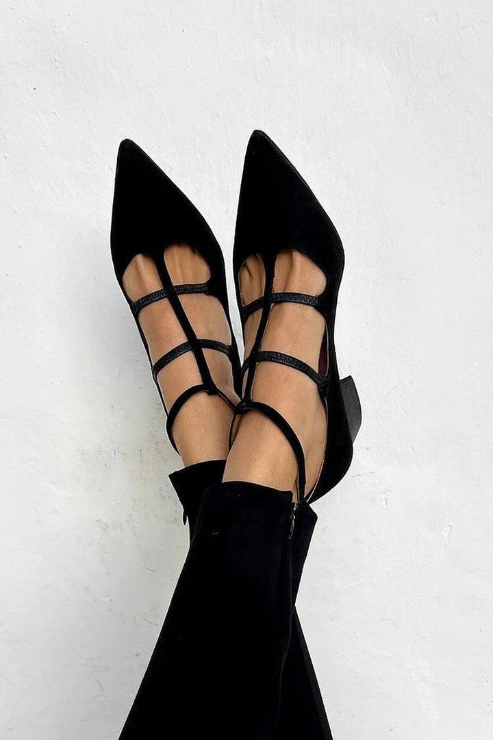 Olivia | Women's Strappy Pointed Flats Ankle Strap Low Heel
