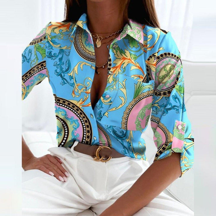 Penelope | Women's Satin Button Down Blouse Striped Long Sleeve