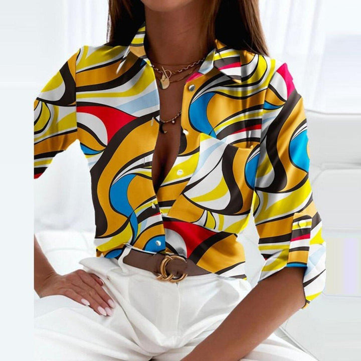 Penelope | Women's Satin Button Down Blouse Striped Long Sleeve