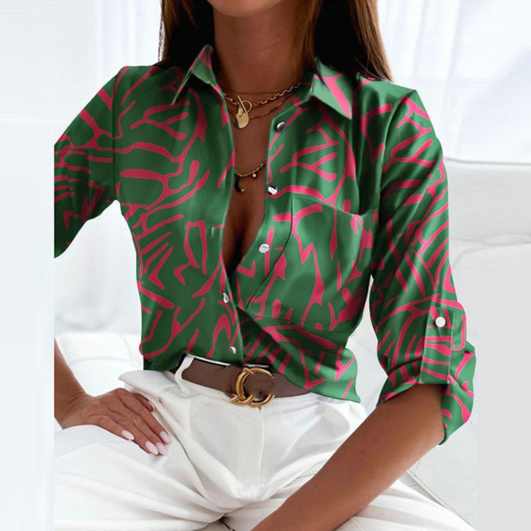 Penelope | Women's Satin Button Down Blouse Striped Long Sleeve