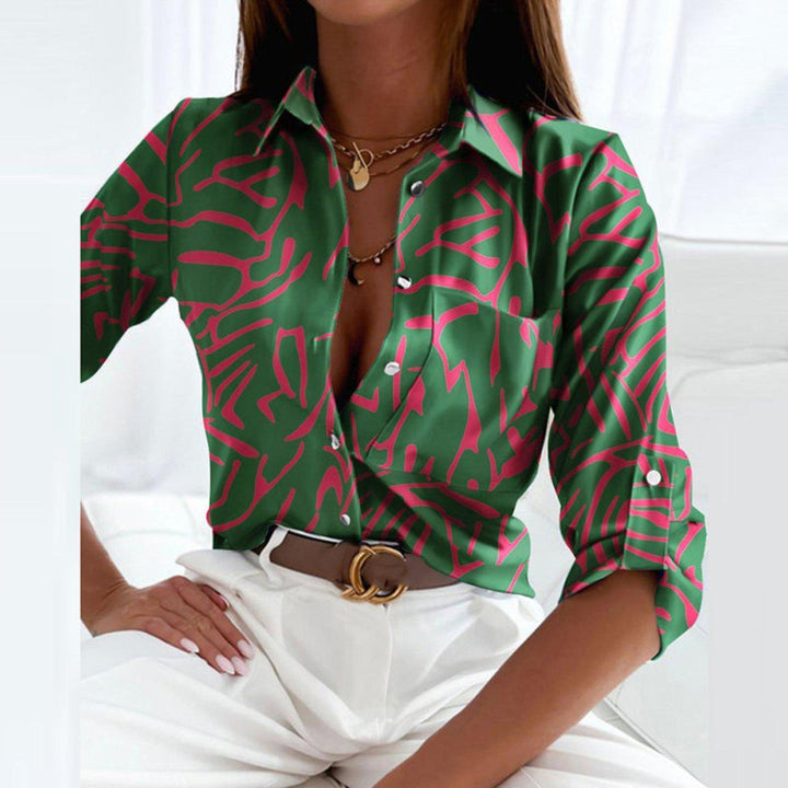 Penelope | Women's Satin Button Down Blouse Striped Long Sleeve