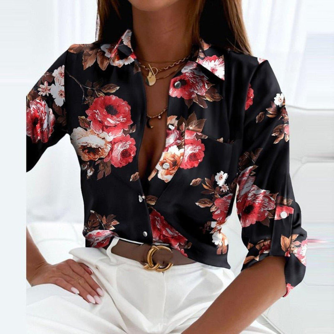 Penelope | Women's Satin Button Down Blouse Striped Long Sleeve