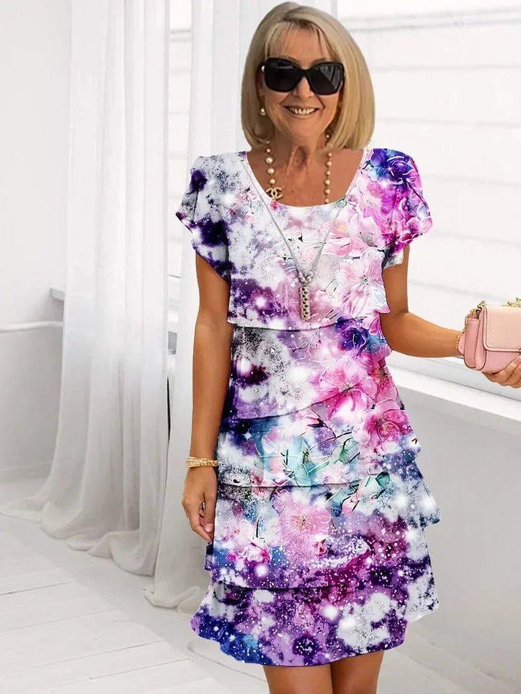 Scarlett | Floral Pleated Dress Ruffled Short Sleeve Midi