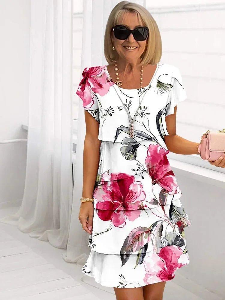 Scarlett | Floral Pleated Dress Ruffled Short Sleeve Midi