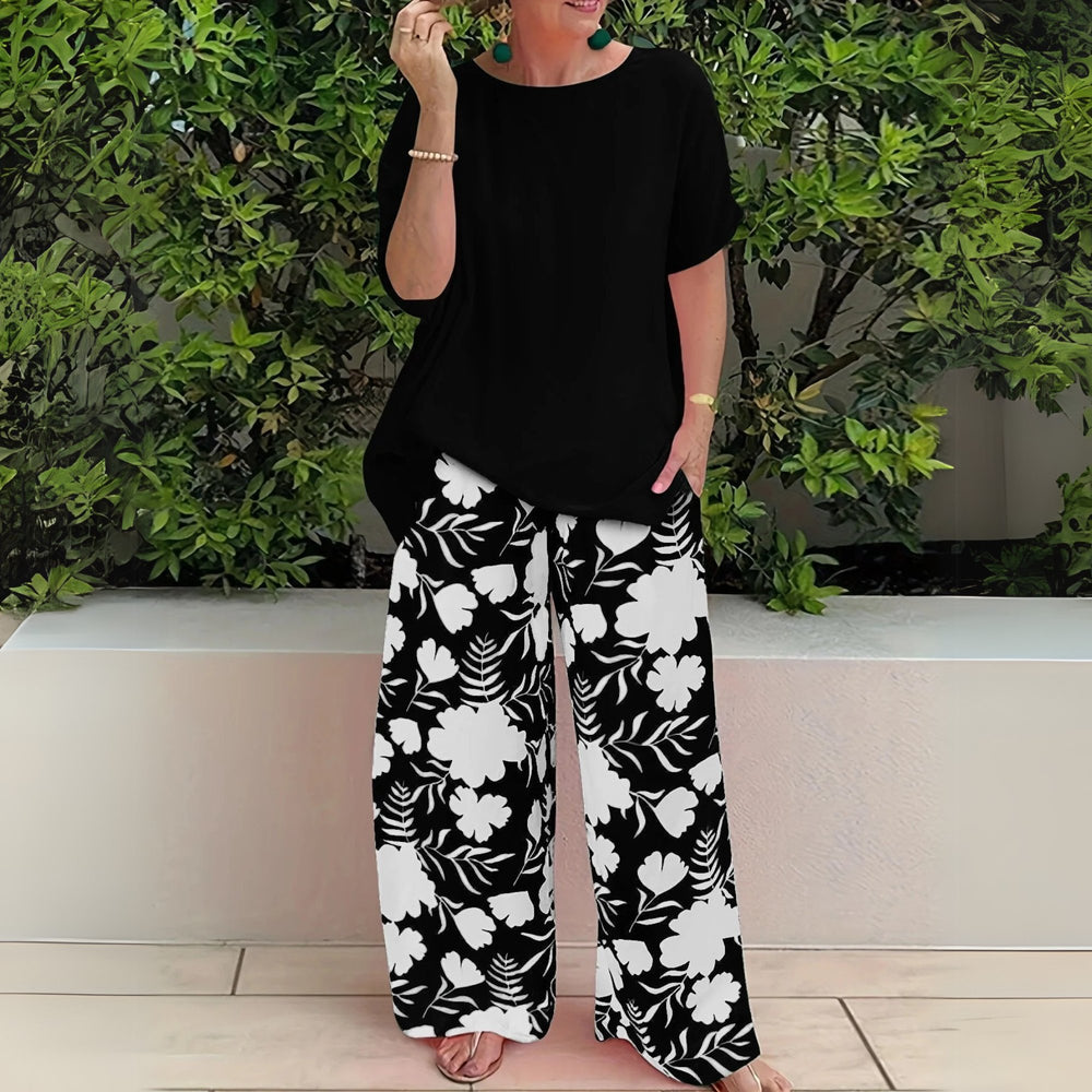 Scarlett | Two-Piece Set Floral Wide-Leg Pants Relaxed Top