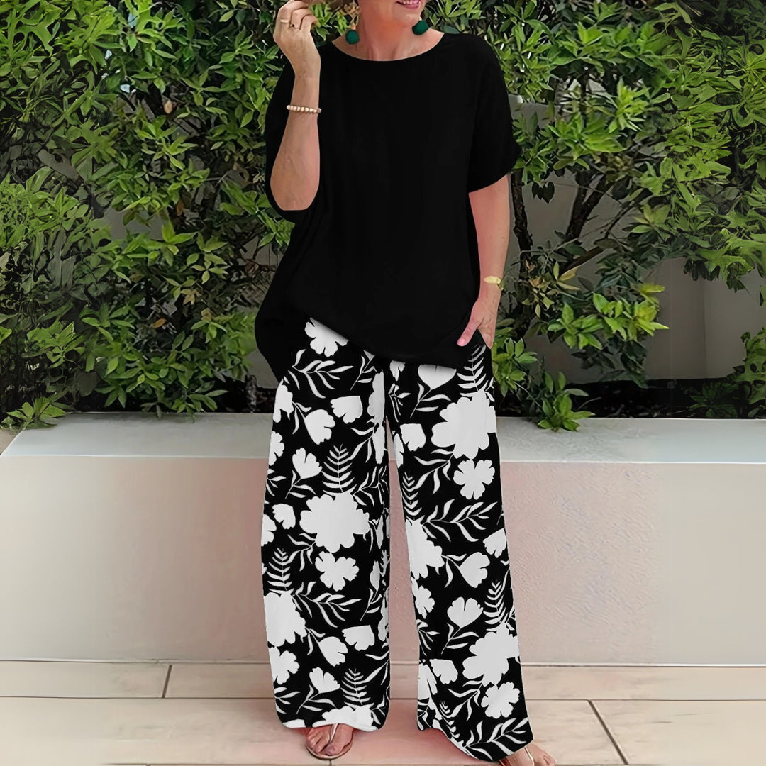 Scarlett | Two-Piece Set Floral Wide-Leg Pants Relaxed Top