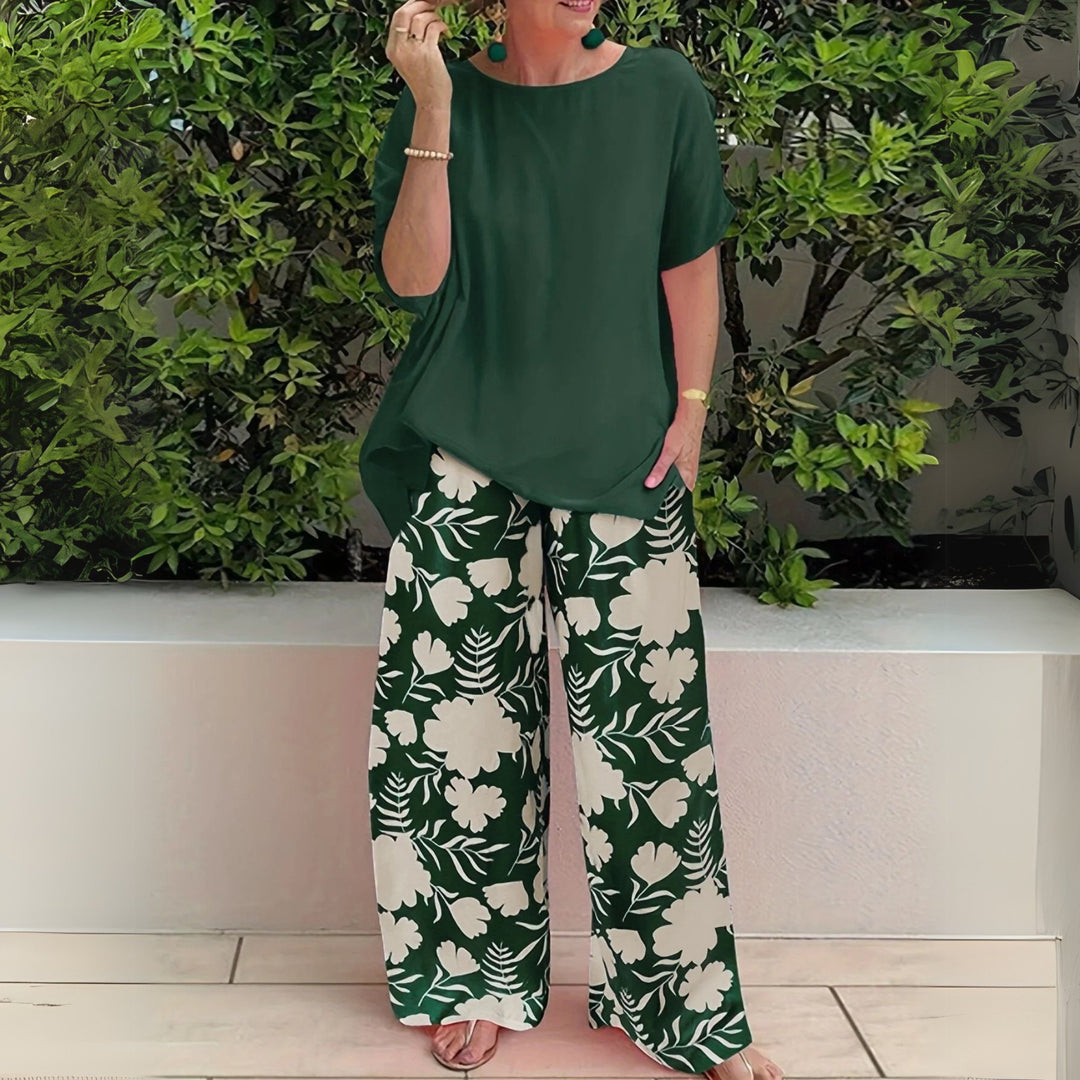 Scarlett | Two-Piece Set Floral Wide-Leg Pants Relaxed Top