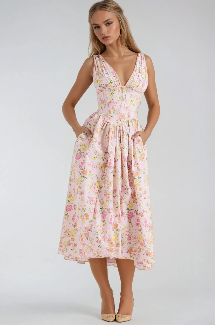 Taylor | Women's Floral V Neck Fit And Flare Midi Dress