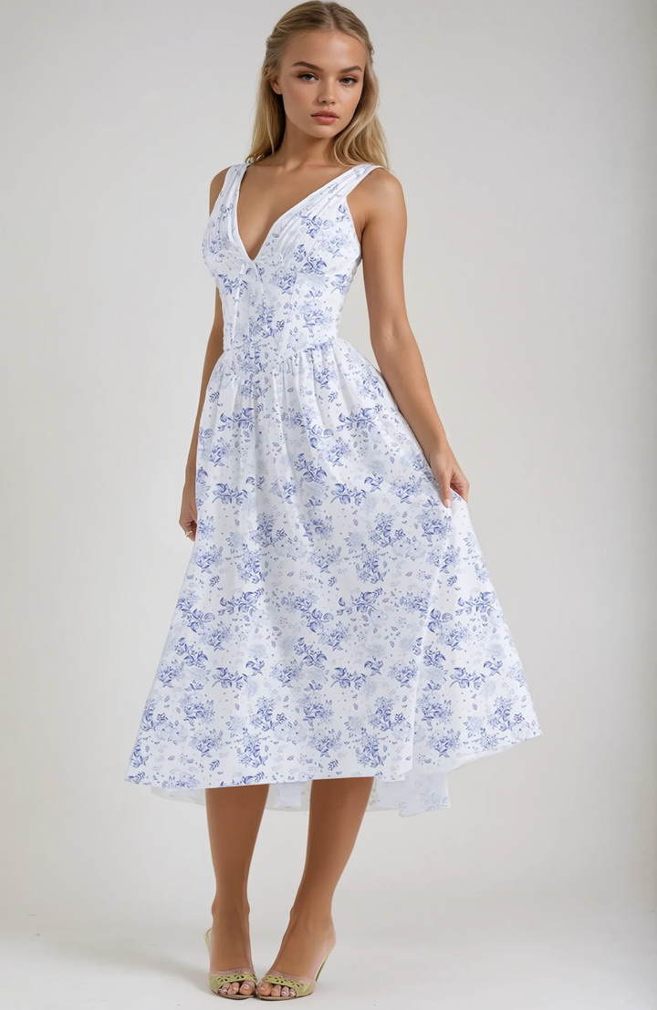 Taylor | Women's Floral V Neck Fit And Flare Midi Dress
