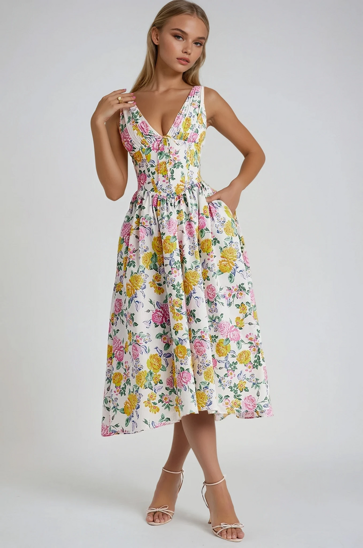 Taylor | Women's Floral V Neck Fit And Flare Midi Dress
