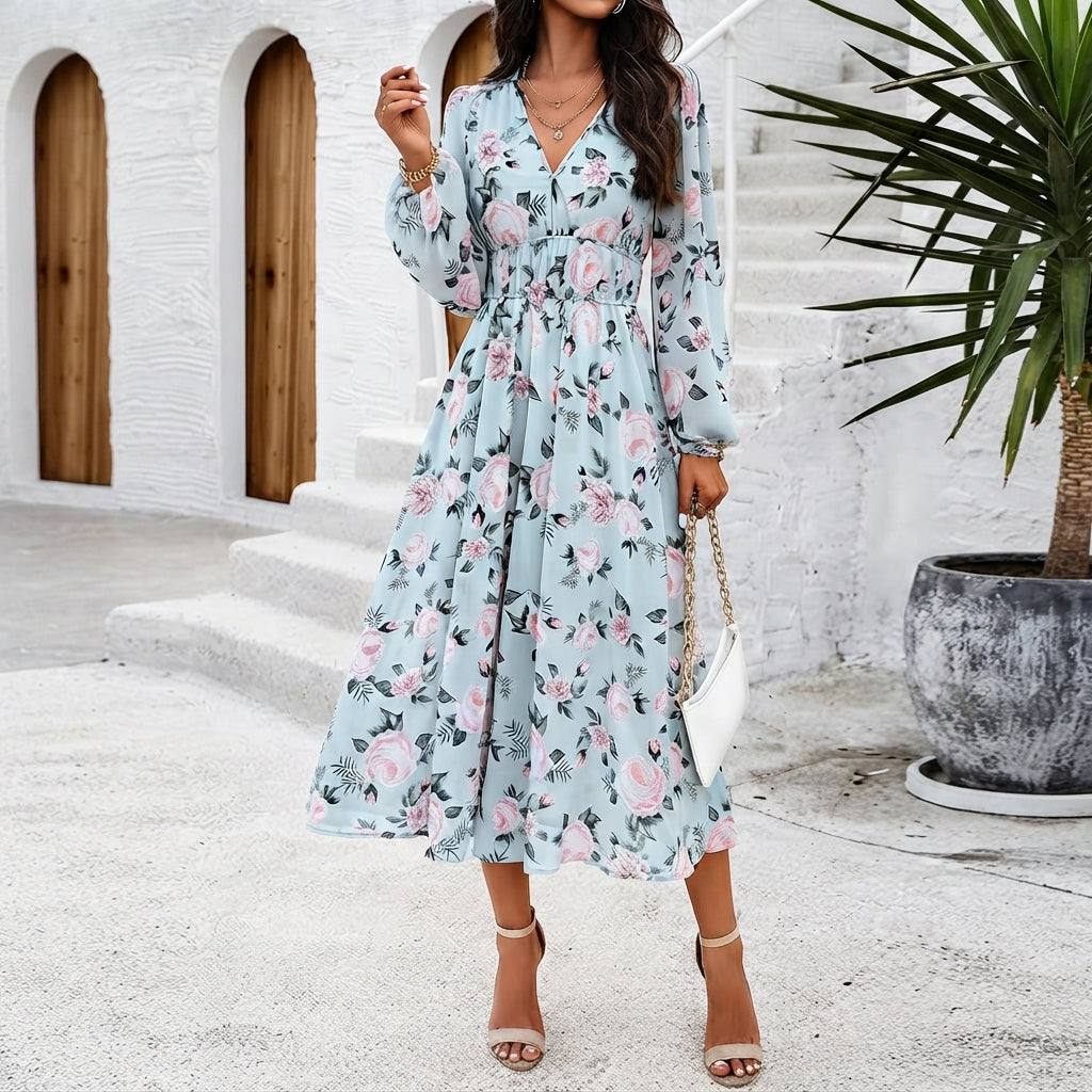 Layla | Women's Floral-Print Lantern-Sleeve Coordinated Top Midi Skirt Set