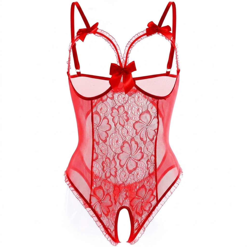 Harper | Women's Sheer Mesh Lace Open-Bust Crotchless Bodysuit