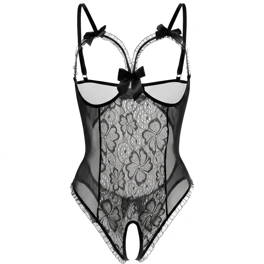 Harper | Women's Sheer Mesh Lace Open-Bust Crotchless Bodysuit