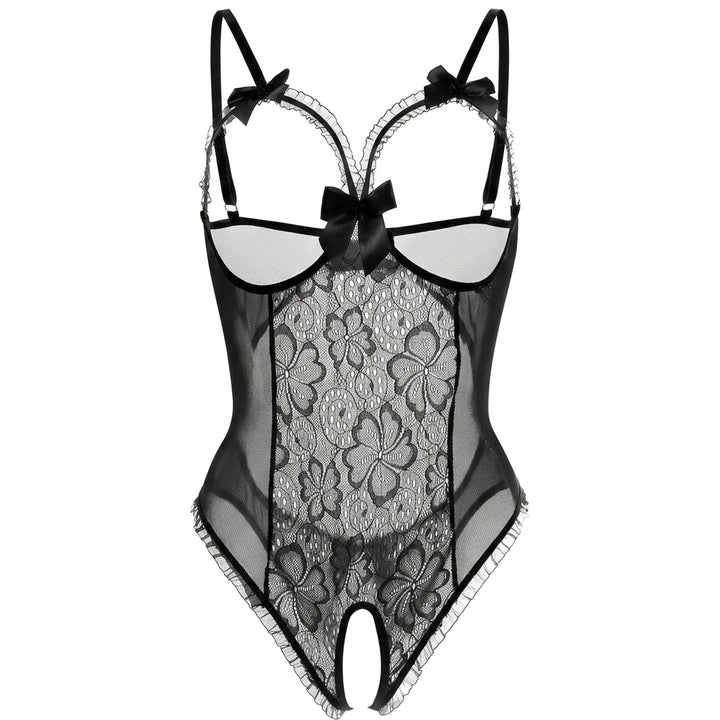 Harper | Women's Sheer Mesh Lace Open-Bust Crotchless Bodysuit