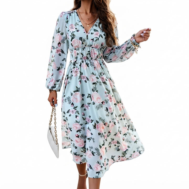 Layla | Women's Floral-Print Lantern-Sleeve Coordinated Top Midi Skirt Set