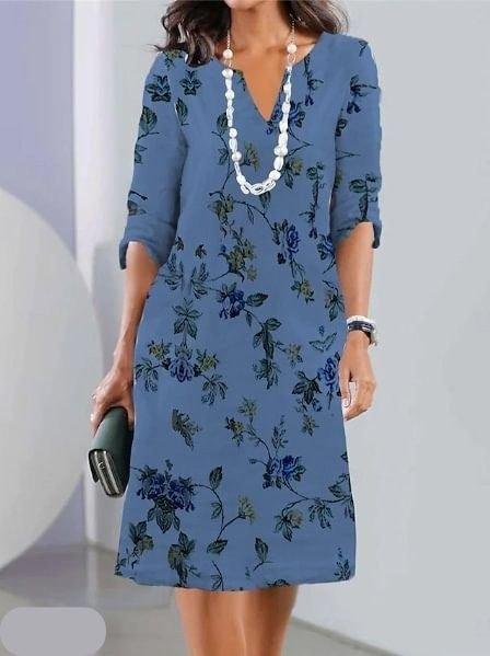 Victoria | Floral Print V-Neck Midi Dress Short Sleeve A-Line