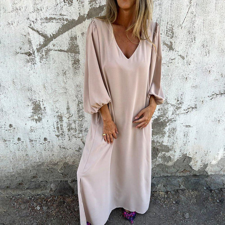 Victoria | Plus Size Maxi Dress V-Neck Long Sleeve Pockets