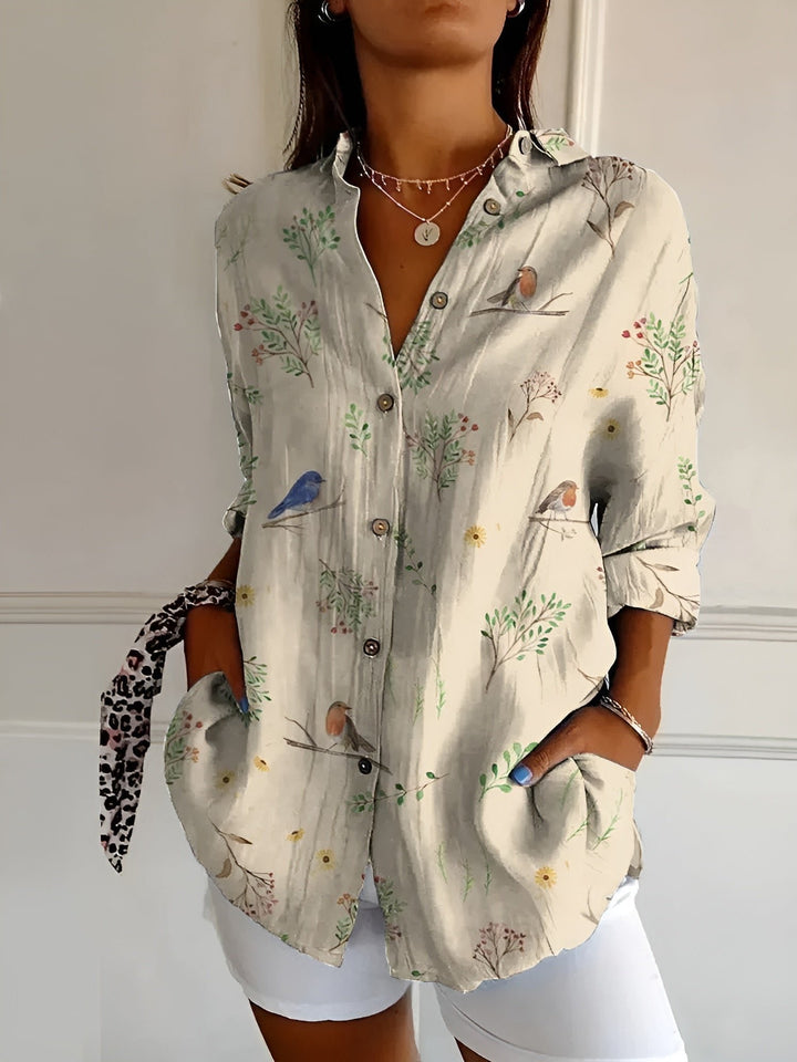 Victoria | Women's Button-Down Blouse V-Neck Floral Print Long Sleeve