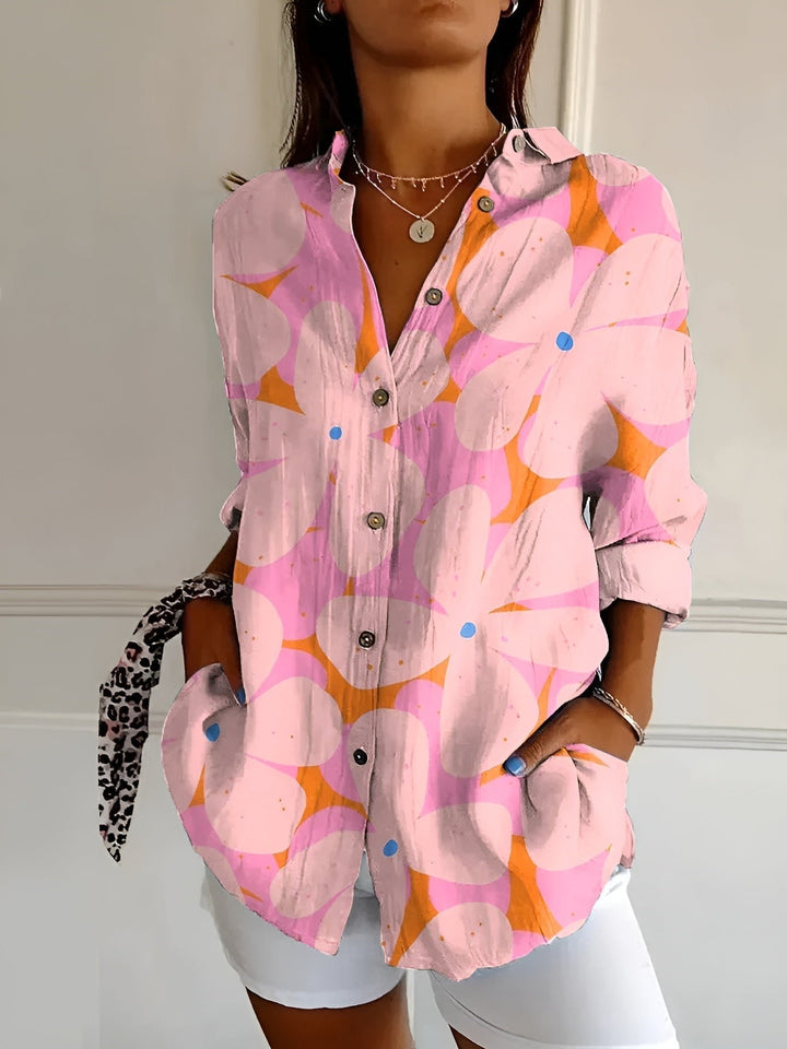 Victoria | Women's Button-Down Blouse V-Neck Floral Print Long Sleeve