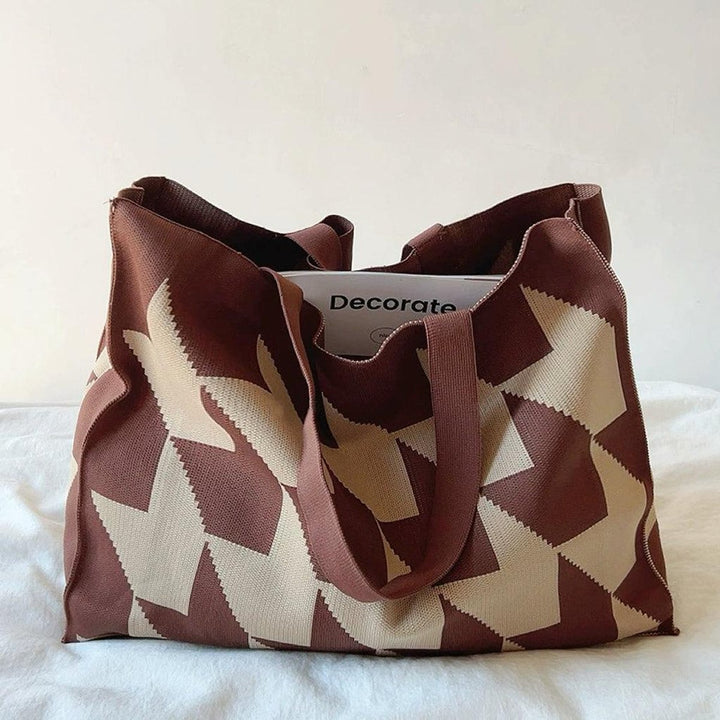 Graphic Print Oversized Canvas Tote Bag - Braun