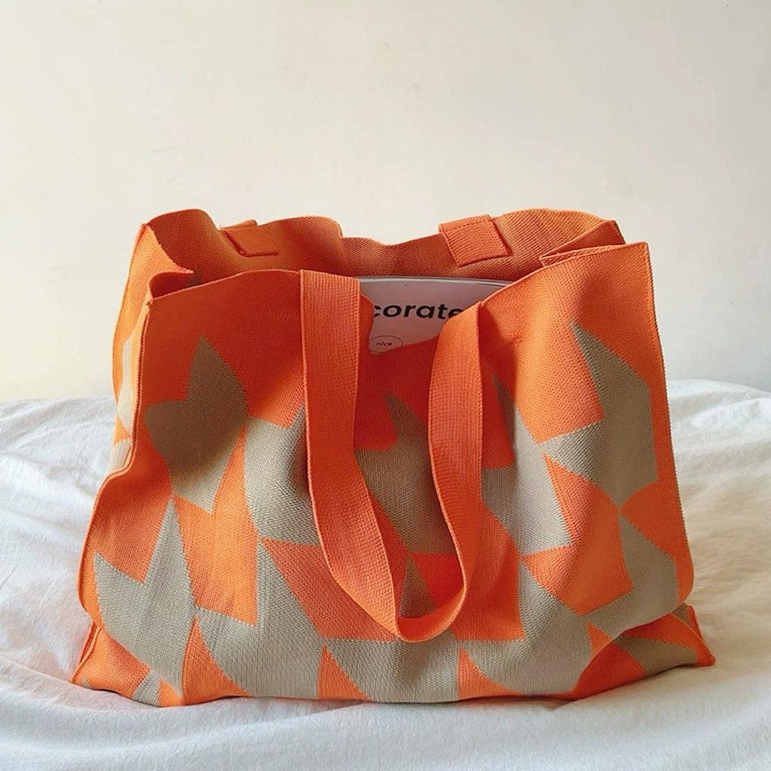 Graphic Print Oversized Canvas Tote Bag - Orange