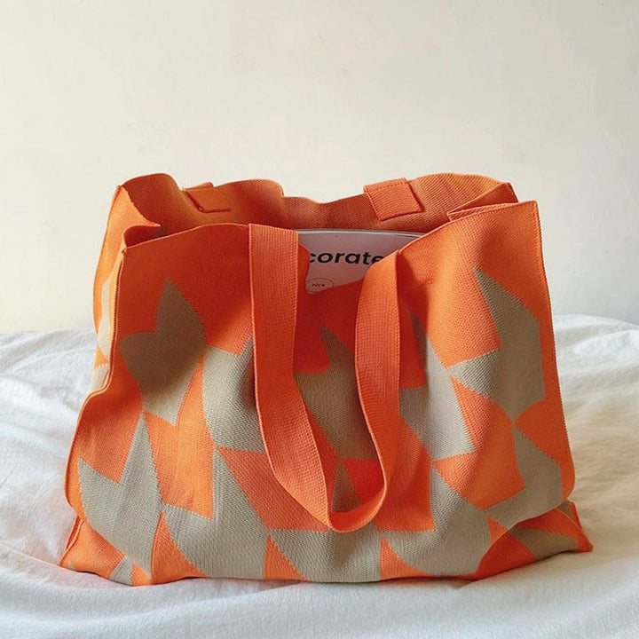 Graphic Print Oversized Canvas Tote Bag - Orange