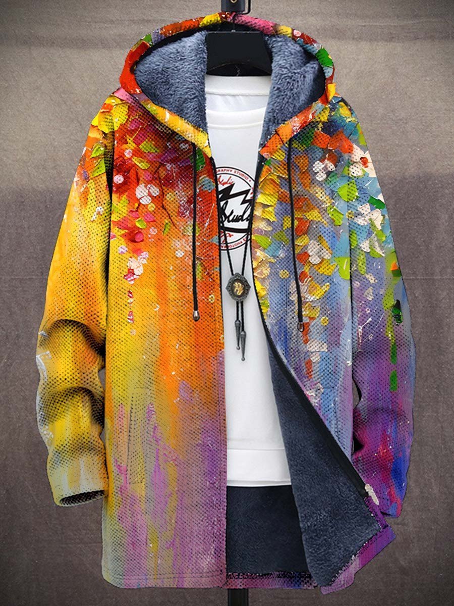 Men's Art Print Fleece-Lined Zip-Up Hoodie Mens Cardigan - Rainbow