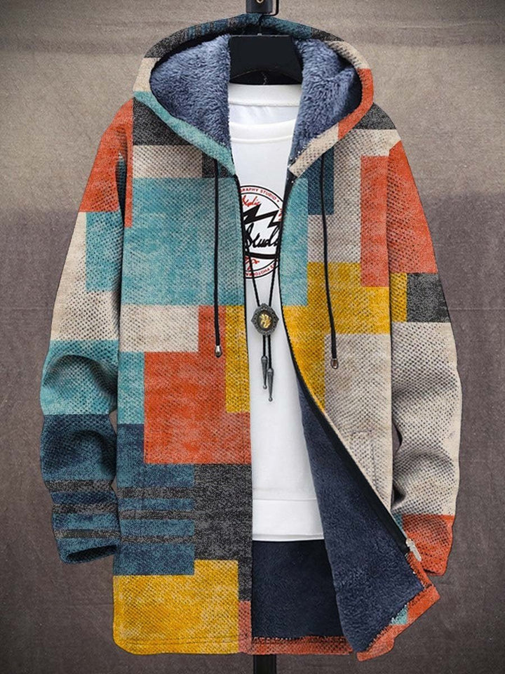 Men's Art Print Fleece-Lined Zip-Up Hoodie Mens Cardigan - Multicolor