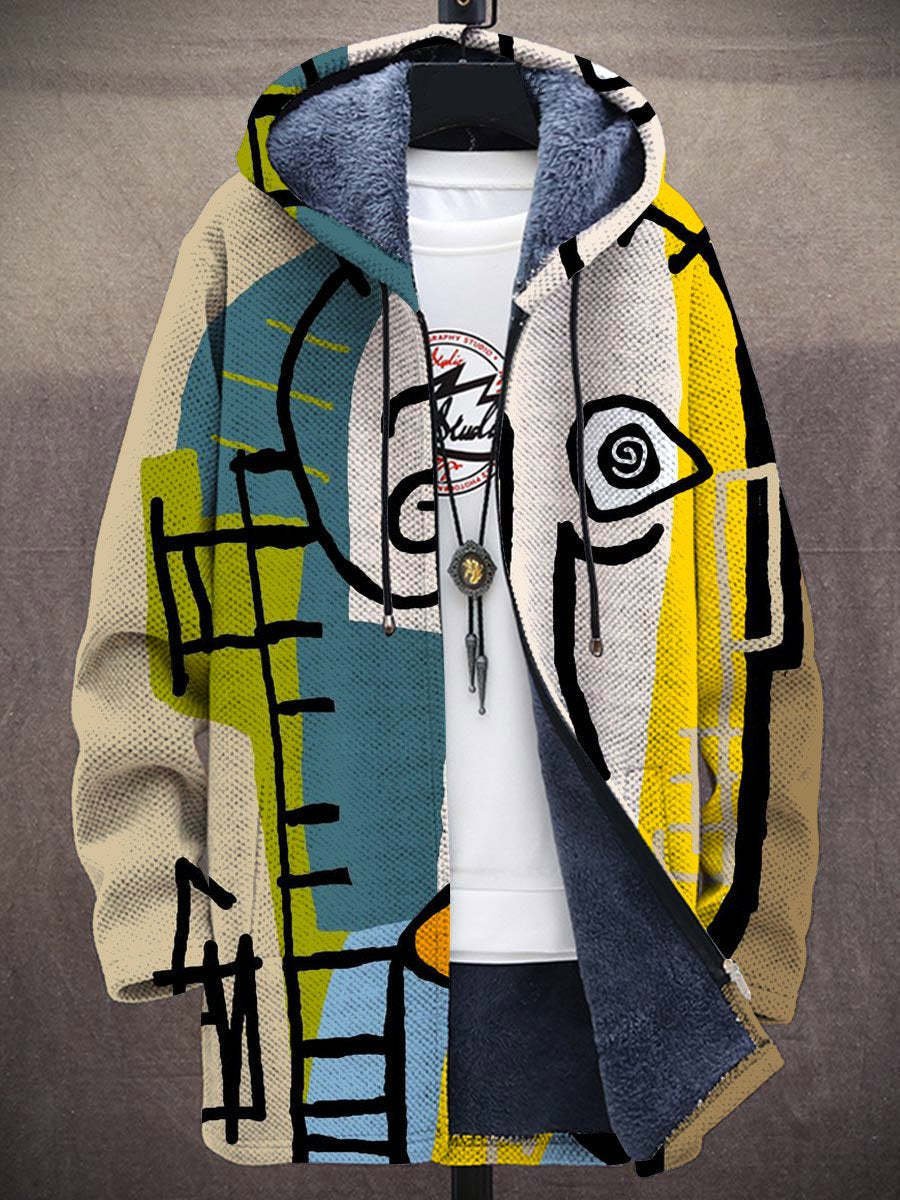 Men's Artistic Print Fleece-Lined Zip-Up Hoodie Mens Cardigan - Multicolor