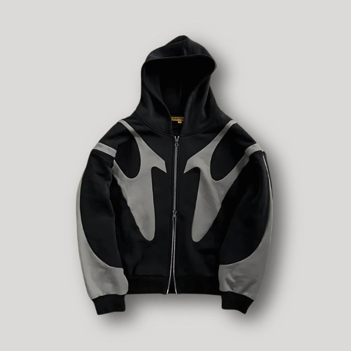 Men's Bold Contrast-Panel Full-Zip Graphic Hoodie - Black