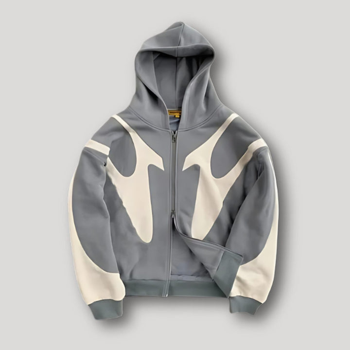Men's Bold Contrast-Panel Full-Zip Graphic Hoodie - Gray